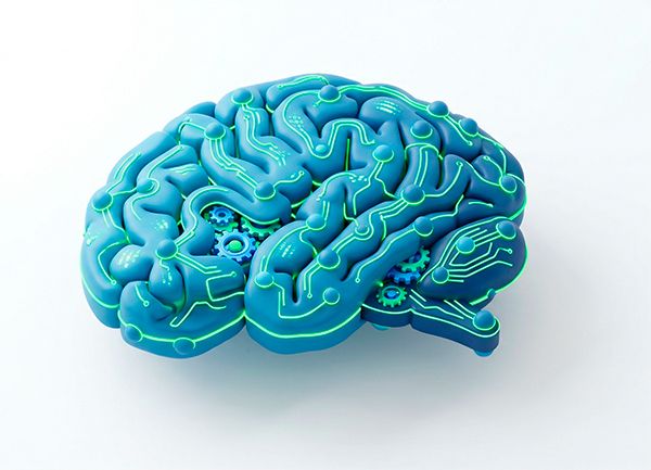 Un cerebro digital estilizado que fusiona tecnología y estrategia