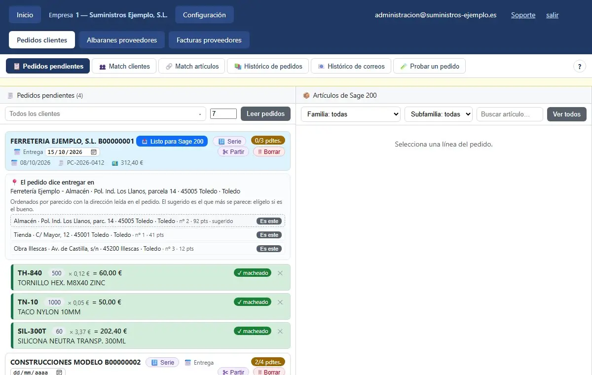 Bloque El pedido dice entregar en, con la dirección leída y los domicilios del cliente ordenados por parecido
