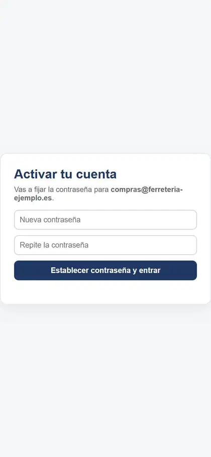 Pantalla Activar tu cuenta, donde el cliente fija su contraseña la primera vez