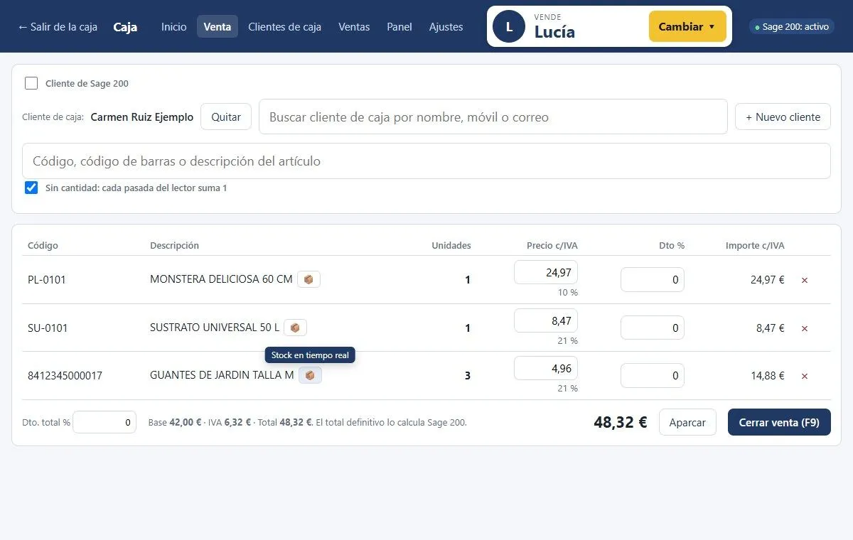El botón del stock en una línea de la venta